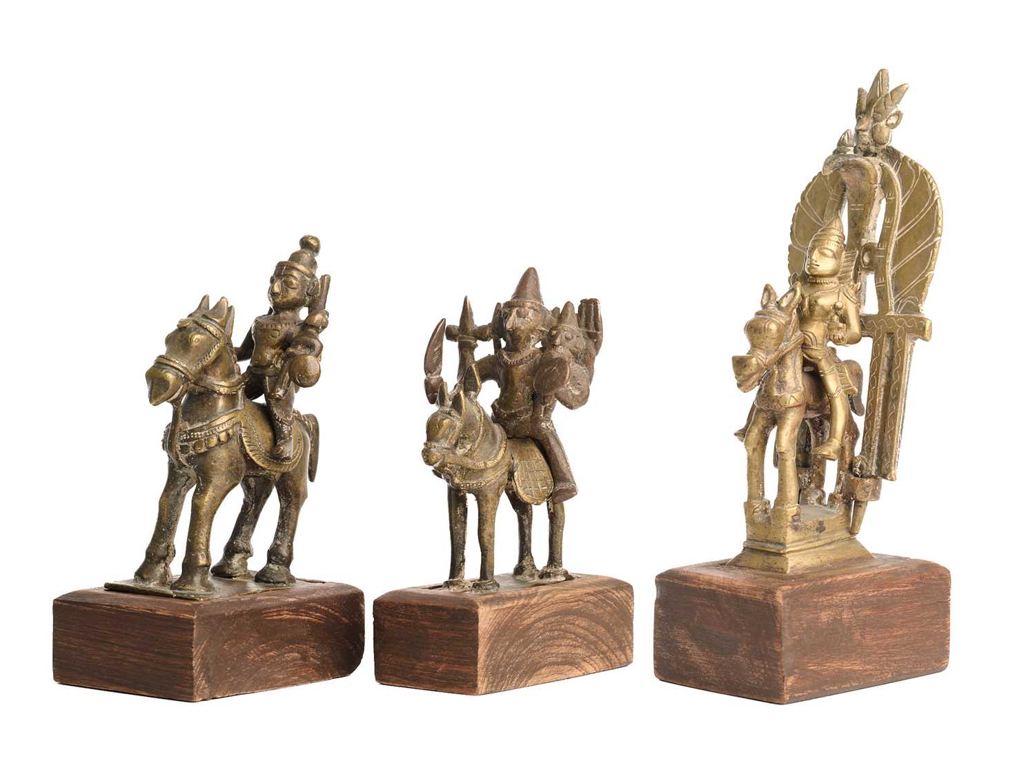 Lot 504 - THREE BRONZE FIGURES OF KHANDOBA, WESTERN DECCAN, 19TH CENTURY
