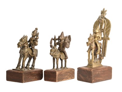 Lot 127 - THREE BRONZE FIGURES OF KHANDOBA, WESTERN DECCAN, 19TH CENTURY