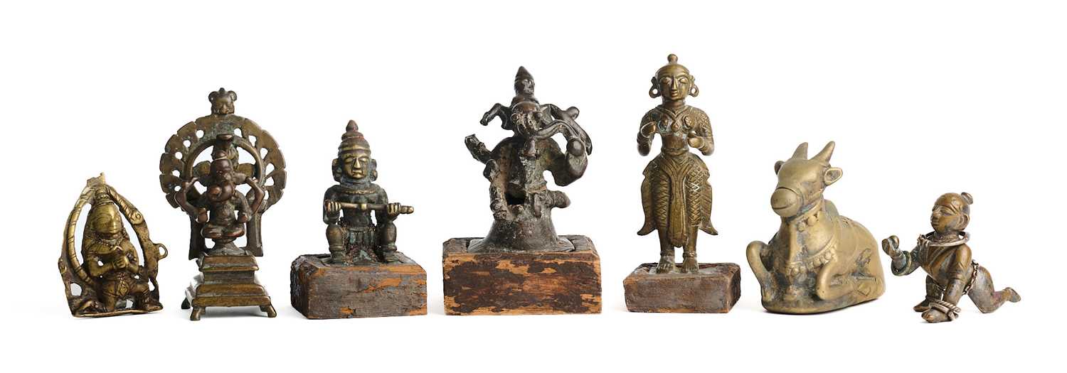 Lot 506 - SEVEN HINDU BRONZE IMAGES, MOSTLY DECCAN, INDIA, 19TH CENTURY