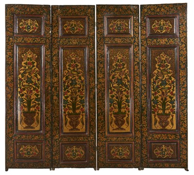 Lot 104 - FOUR QAJAR PAINTED AND LACQUERED WOOD DOORS, PERSIA, 19TH CENTURY