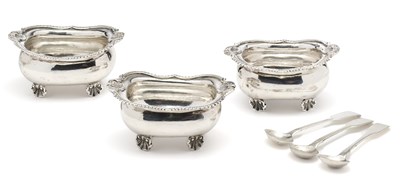 Lot 196 - A MATCHED SET OF THREE SILVER SALT CELLARS, LONDON, 1808 / 43