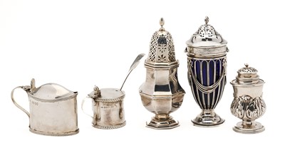 Lot 246 - A GROUP OF SIX ENGLISH SILVER CONDIMENT PIECES