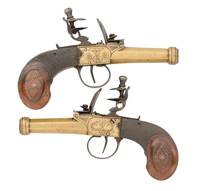 Lot 42 - A PAIR OF 45 BORE CONTINENTAL FLINTLOCK POCKET PISTOLS, EARLY 19TH CENTURY