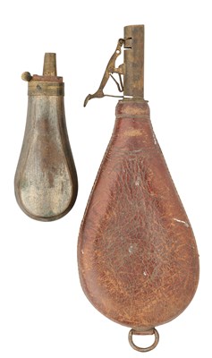 Lot 31 - □ A LEATHER SHOT FLASK, 19TH CENTURY