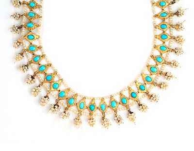 Lot 441 - TURQUOISE, FRESHWATER AND CULTURED PEARL NECKLACE AND PAIR OF PENDENT EARRINGS