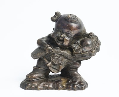 Lot 40 - A CHINESE BRONZE FIGURE OF A LAUGHING BOY, QING DYNASTY, 19TH CENTURY