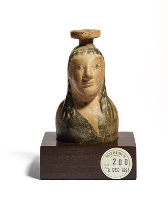 Lot 7 - A GREEK 'PLASTIC' VASE IN THE FORM OF A BUST OF A WOMAN, PROBABLY RHODES, 6TH CENTURY B.C.
