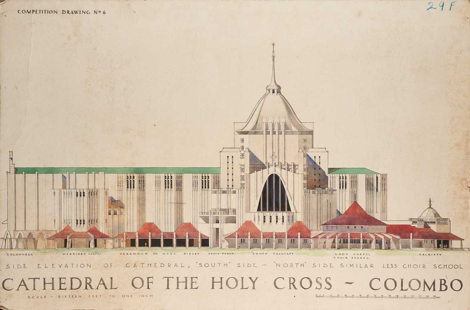 Lot 96 - FIVE PLAN AND ELEVATION DRAWINGS FOR PROPOSED HOLY CROSS CATHEDRAL, COLOMBO, 1947