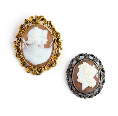 Lot 351 - FOUR CARVED SHELL CAMEO BROOCHES, 1870s