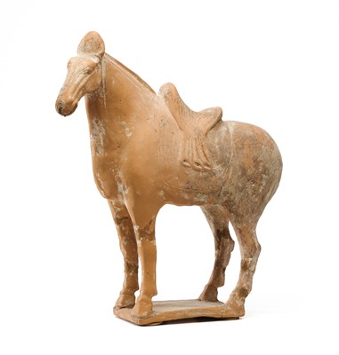 Lot 23 - A CHINESE UNGLAZED POTTERY HORSE, TANG DYNASTY (618-907AD)