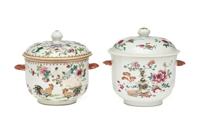 Lot 100 - TWO CHINESE EXPORT FAMILLE-ROSE BOWLS AND COVERS, QING DYNASTY, 18TH CENTURY