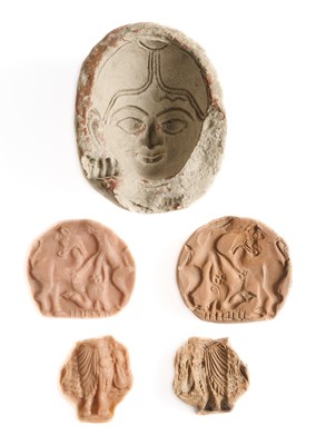 Lot 504 - THREE FRAGMENTARY TERRACOTTA MOULDS, NORTHERN INDIA, 4TH-6TH CENTURIES