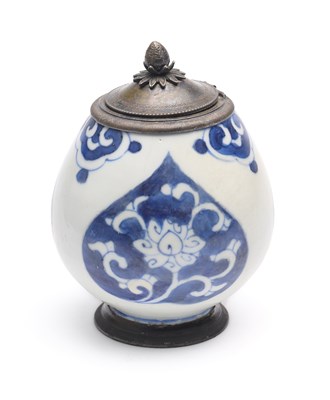 Lot 518 - A KANGXI BLUE AND WHITE ROSEWATER BOTTLE CONVERTED INTO AN INKWELL, 18TH CENTURY