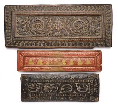 Lot 146 - THREE WOOD BOOKCOVERS, TIBET, 16TH-18TH CENTURIES