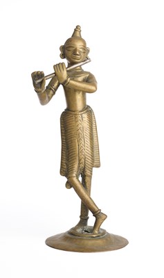 Lot 551 - A BRONZE FIGURE OF KRISHNA PLAYING THE FLUTE, BENGAL, EASTERN INDIA, 19TH CENTURY