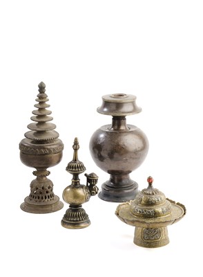 Lot 530 - FOUR METAL VESSELS, TIBET, 19TH/20TH CENTURIES