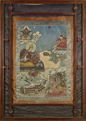 Lot 147 - THREE EMBROIDERED THANG-KAS, TIBET, 19TH CENTURY