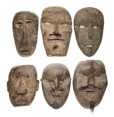 Lot 143 - SIX CARVED WOOD SHAMANIC MASKS, CENTRAL NEPAL, 19TH/20TH CENTURY