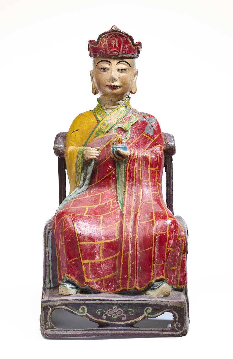 Lot 103 - A RARE CHINESE ENAMELLED LEAD FIGURE OF A PRIEST, QING DYNASTY, 18TH CENTURY