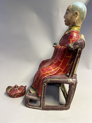 Lot 103 - A RARE CHINESE ENAMELLED LEAD FIGURE OF A PRIEST, QING DYNASTY, 18TH CENTURY