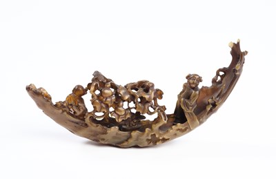 Lot 1 - A CHINESE BUFFALO HORN 'PEACH TREE' LOG RAFT, QING DYNASTY, 19TH CENTURY