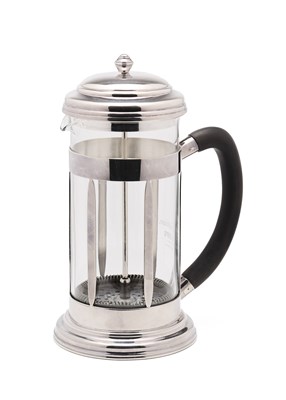 Lot 68 - A SILVER AND GLASS CAFETIERE, BARKER, ELLIS SILVER CO., BIRMINGHAM, 1995