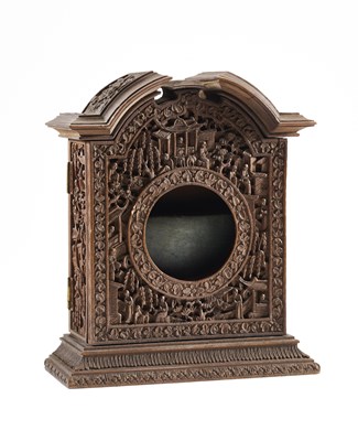 Lot 3 - A CANTON CARVED WOOD WATCH CASE, QING DYNASTY