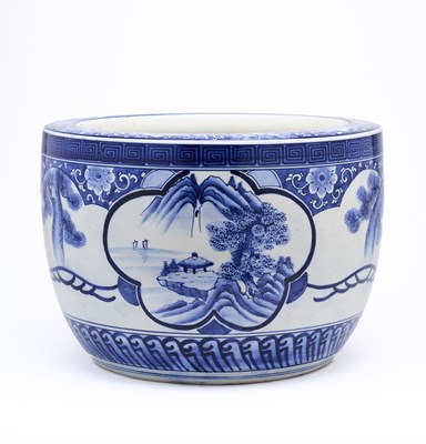 Lot 129 - AN ARITA BLUE AND WHITE BRAZIER, 19TH CENTURY