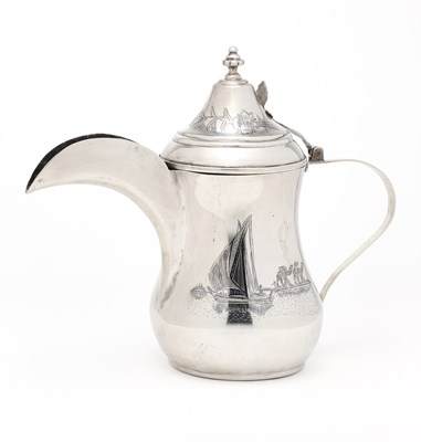 Lot 42 - AN IRAQI NIELLO DECORATED SILVER COFFEE POT, SIGNED NAHY, OMARA, CIRCA 1930