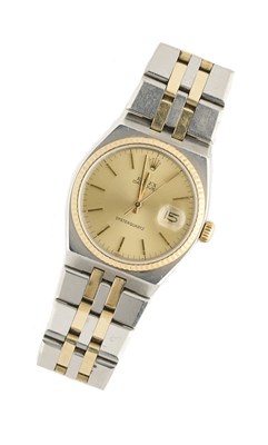 Lot 301 - ROLEX, OYSTERQUARTZ DATEJUST, REF.17013: GENTLEMAN'S GOLD AND STAINLESS STEEL BRACELET WATCH, CIRCA 1978