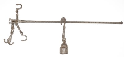 Lot 101 - A SAFAVID IRON SET OF WEIGHING SCALES, PERSIA, 17TH/18TH CENTURY