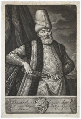 Lot 108 - TWO MEZZOTINTS OF AN OTTOMAN SULTAN AND A GRAND VIZIER, JOHANN JAKOB HAID (GERMAN,1704-1767)