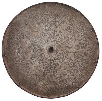 Lot 487 - AN ETCHED CIRCULAR SHIELD, 20TH CENTURY