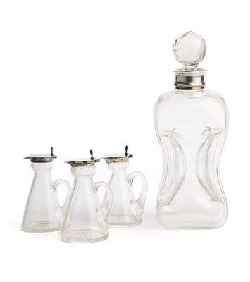 Lot 93 - A GEORGE V SILVER-MOUNTED KUTTROLF TYPE DECANTER AND STOPPER, HUKIN & HEATH, BIRMINGHAM, 1912