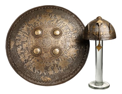 Lot 365 - AN INDIAN KULAH-KHUD AND SHIELD, 19TH CENTURY