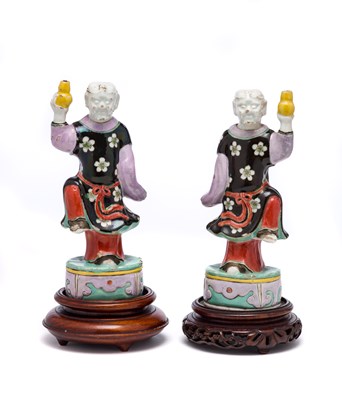 Lot 16 - A PAIR OF CHINESE FAMILLE ROSE TAPER HOLDERS^...