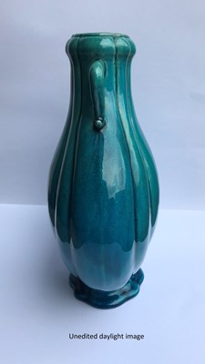 Lot 23 - A CHINESE TURQUOISE-GLAZED MOON FLASK^ 19TH /...