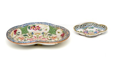 Lot 40 - TWO CHINESE CANTON ENAMEL DISHES^ QIANLONG...