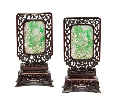 Lot 54 - A PAIR OF CHINESE JADEITE PLAQUES^ EARLY 20TH...