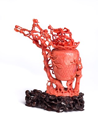 Lot 56 - ˜A CHINESE CARVED CORAL VASE^ 20TH...