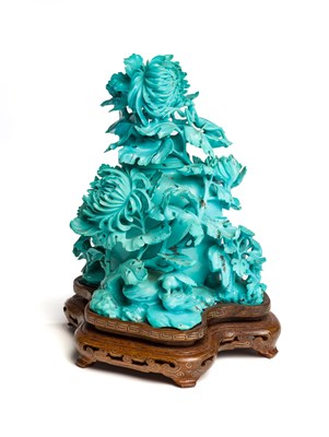 Lot 58 - A CHINESE CARVED TURQUOISE VASE AND COVER^...