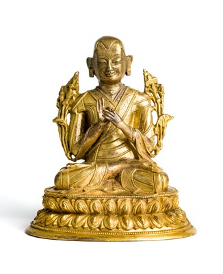 Lot 103 - A GILT-BRONZE FIGURE OF A LAMA^ TIBETAN STYLE^...