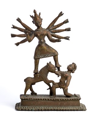 Lot 109 - A BRONZE FIGURE OF DURGA MAHISASURAMARDINI^...