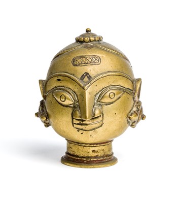 Lot 110 - A BRASS GAURI HEAD^ WESTERN INDIA^ 19TH...