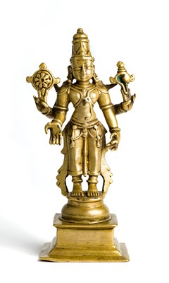 Lot 128 - A BRASS FIGURE OF VISHNU^ DECCAN^ SOUTHERN...