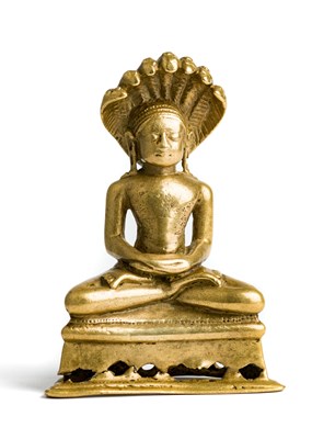 Lot 131 - A BRASS FIGURE OF PARSVANATHA^ WESTERN DECCAN^...