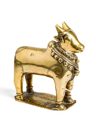 Lot 135 - A BRASS FIGURE OF NANDI BULL^ WESTERN DECCAN^...