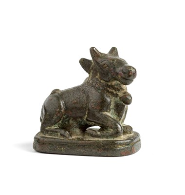 Lot 142 - A BRONZE FIGURE OF NANDI^ INDIA^ 18TH / 19TH...