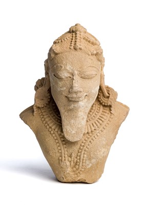 Lot 145 - A BUFF SANDSTONE FRAGMENTARY BUST OF A MALE...