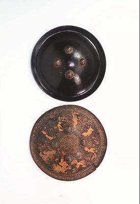 Lot 33 - AN INDIAN LACQUERED HIDE DHAL